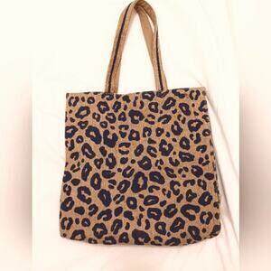 America & Beyond Leopard JUTE TOTE 15" Shoulder Bag Animal Print Safari was $150